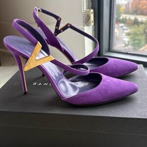 Slingback Pumps Purple with Gold Accent